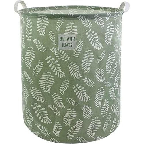 Mziart Large Foldable Laundry Basket Organizer, Collapsible Laundry Hamper Fabric Clothes Toy Storage Basket Nursery Hamper Storage Bin for Household Bedroom, Bathroom, College Dorm (Small White Leaf)