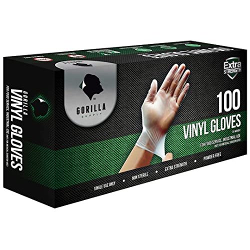 GORILLA SUPPLY Disposable Heavy Duty Vinyl Gloves Latex Free Powder Free, BPA Free Food Safe Grade Disposable Glove, Medium M, 300 Count