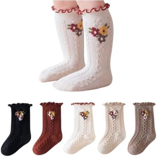 Baby Girls Socks Toddlers Ruffle Socks Girl's Dress Socks Princess Mary Jane Crew Socks 5 Pairs