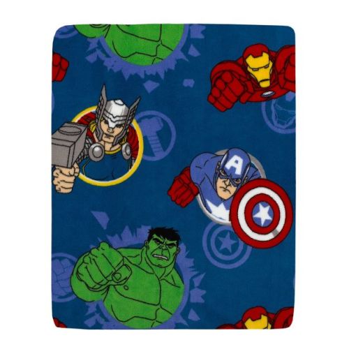 NoJo Marvel Avengers Fight the Foes Blue, Red, Green Hulk, Iron Man, Thor, Captain America Super Soft Toddler Blanket