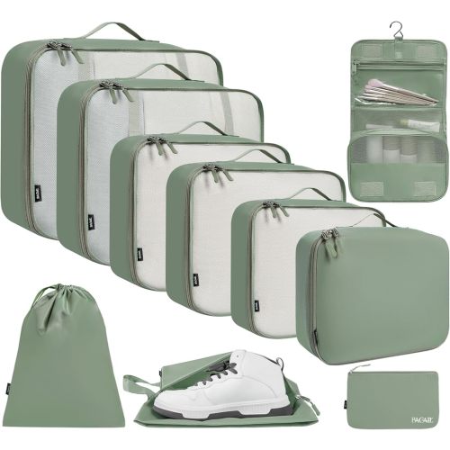 BAGAIL 10 Set Packing Cubes Various Sizes Packing Organizer for Travel Accessories Luggage Carry On Suitcase-Matcha Green