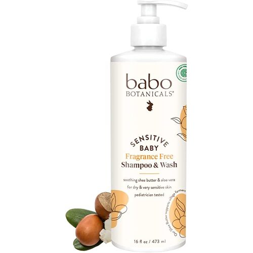 Babo Botanicals Sensitive Baby Fragrance-Free 2-in-1 Shampoo & Wash - Shea Butter, Calendula & Aloe Vera - EWG Verified - Cruelty-Free - Vegan - Pediatrician Tested - For Babies & Kids