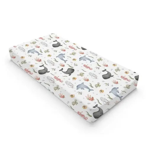 Sea Animals Changing Pad Cover Whale Dolphin Jellyfish Sea Horse Turtle Fish Coral Fitted Baby Change Table Sheets for Boy Girl Ocean Soft Stretch Fitted Changing Table Pad Cover Mats 32''x16''