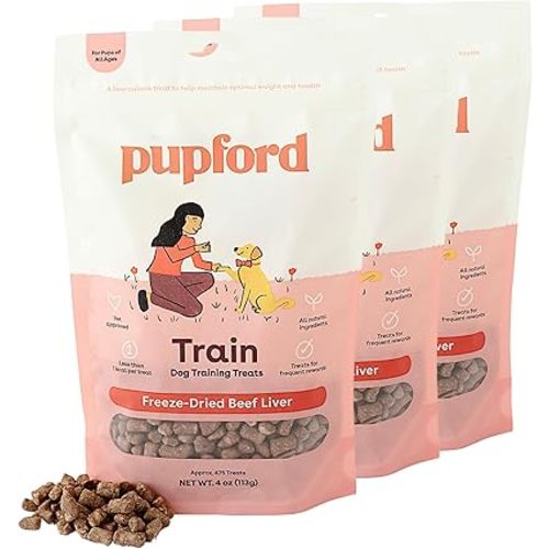 Pupford Freeze Dried Training Treats for Dogs & Puppies, 1400+ Three Ingredient Bites (Beef Liver, 4 oz, 3 Pack)