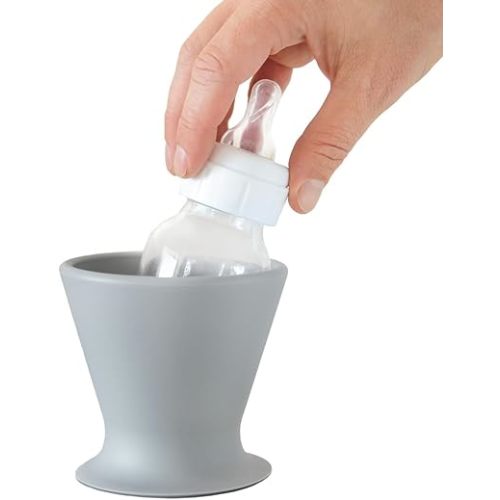 Baby Bottle and Silicone Pump Holder - Prepare Baby Bottles with one Hand and Prevent Breast Milk Spills, Grey