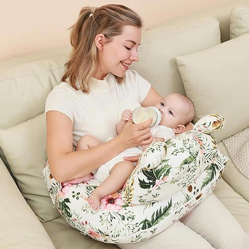 Nursing Pillow for Breastfeeding, Breast Feeding Pillow for Mom Support, Adjustable Waist Strap and Removable Cotton Cover, Rose