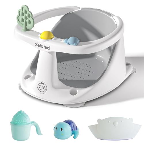 Baby Bath Seat for Babies 6 Months & up, Comfortable Baby Bath Chair with Bath Cap, Non-Slip Bath Seats for Babies Sitting Up, Infant Bath Seat with Soft Cushion & Suction Cups, Gray