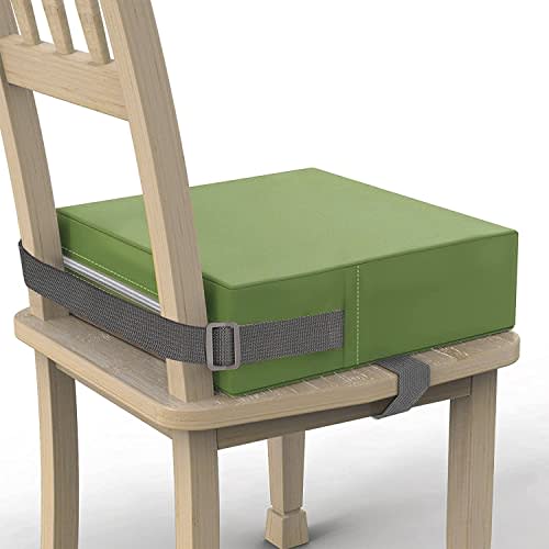 Toddler Booster Seat for Dining Table, PU Washable Double Safe Straps Non-Slip Bottom Booster Seat Dining Toddler, Portable Travel Increasing Cushion (Light Green)