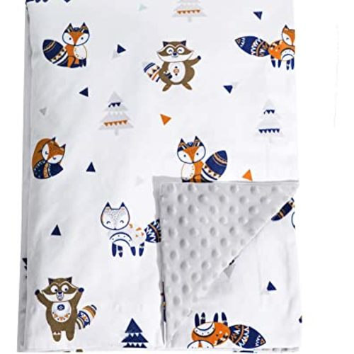 PHF Minky Baby Blanket for Boys and Girls, 40x50 Inches Neutral Double Layer Baby Blankets with Dotted Backing, Unisex Receiving Blanket Bed Throws for Newborn, Infant, Babies, Woodland
