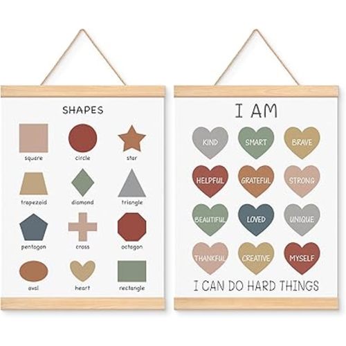 EliteSign Educational Preschool Learning Posters, Shapes Poster for Toddlers, Self-encouraged Banner Wall Hanging Posters Decor for Classroom Playroom Nursery Kids Room, 12x17 Inch Set of 2