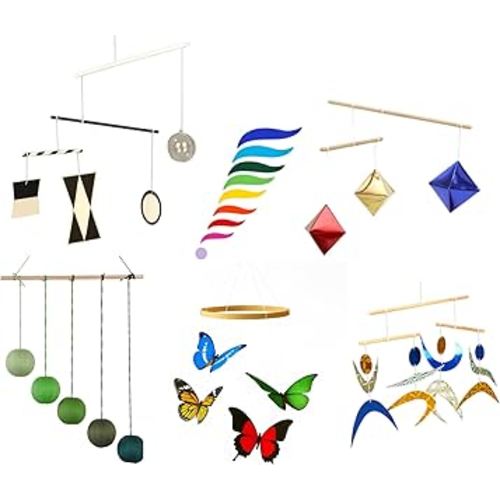 Montessori Baby Mobile Set – 6-Piece Handmade Visual Stimulating Mobiles (Munari, Gobbi, Octahedron, Dancer, Rainbow & Butterfly) for Newborn Nursery Décor
