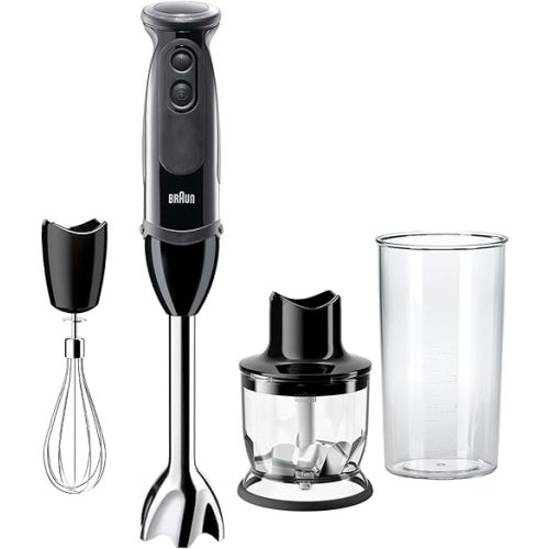 Braun MQ5025 MultiQuick Vario 5 Handheld Blender – 21-Speed Stick Blender with Turbo Boost, Stainless Steel Blades, EasyClick System, 400W, Chopper, Whisk, Masher – Immersion Blender for Smoothies