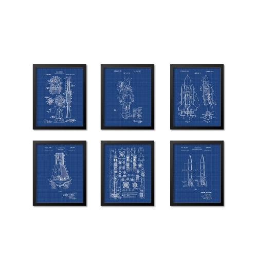 Rocket Blueprint, Set of 6, Space Patent Posters, NASA Art Gift, NASA Patent Poster, Space Shuttle, Space Shuttle Art, Space Suit, Soviet