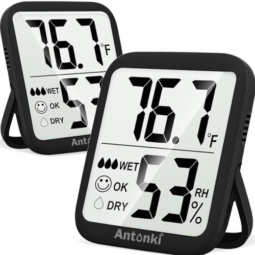 Antonki Room Thermometer for Home, 2 Pack Digital Temperature and Humidity Monitors, Indoor Hygrometer Sensor, Humidity Gauge, Humidity Meter for Baby Room, Terrarium, Incubator, Greenhouse - Temperature and Humidity Gauge 2 Pack- Black