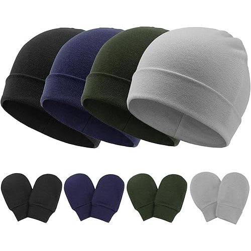 BQUBO Baby Hats and Mittens Infant Cotton Beanie Gloves No Scratch Set Newborn Hospital Hat for Boys Girls