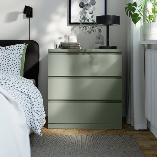 STORKLINTA 3-drawer dresser - gray/green/anchor/unlock function 27 1/2x18 7/8x29 1/2 "