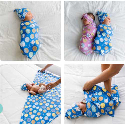 Blue Cookies & Milk Swaddle & Hat Set - Little Sleepies