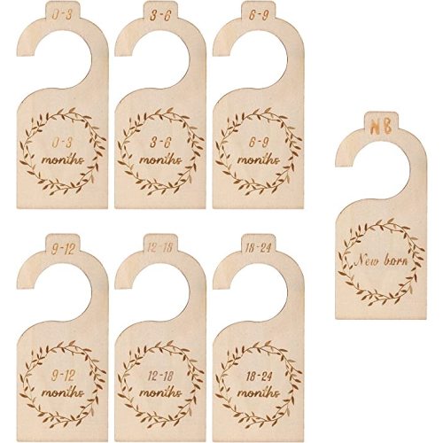 KINBOM 7pcs Wood Closet Dividers, from Newborn to 24 Months Nursery Decor Hanger Month Baby Closet Clothes Dividers for Closets Hanging Baby Closet Organizers