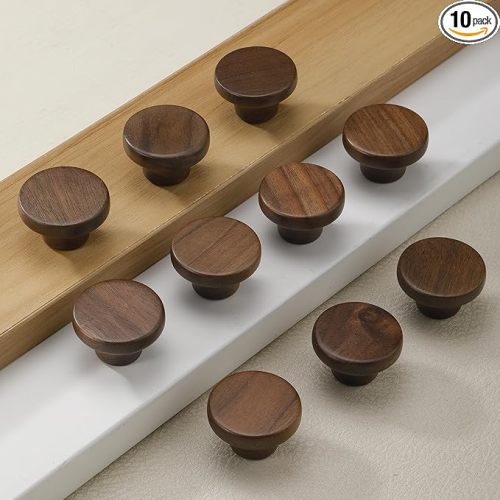 10 Pack 1.53 Inch (39 mm) Round Walnut Wood Single Hole Drawer Handles, Cabinet Knobs 1 Hole Hardware Handles Decorative Furniture Knobs for Dresser Wardrobes