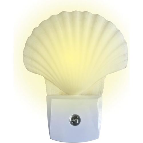 Nautical Crush Trading Seashell Night Light – Auto Beach Night Light with White Clam – Shell Light for Bathroom – Sea Shell Lamp – Seashell Lamp Plug Into Wall