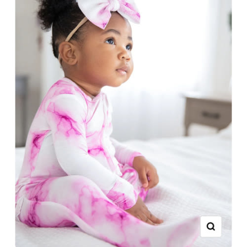 Pink Marble Ruffled Zippered Footie