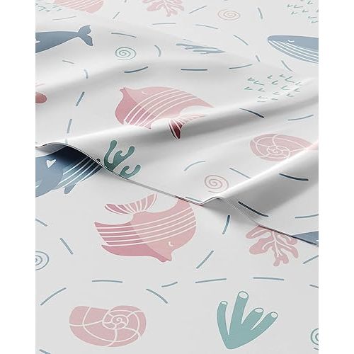 Kids Queen Size Fish Bed Sheets - 4 Piece Fish Microfiber Sheet Set - Sea Animal Themed Bedding - Soft, Cute, Cozy, Breathable & Machine Washable - Pink Ocean Bed Set for Boys, Girls, Teens & Toddlers
