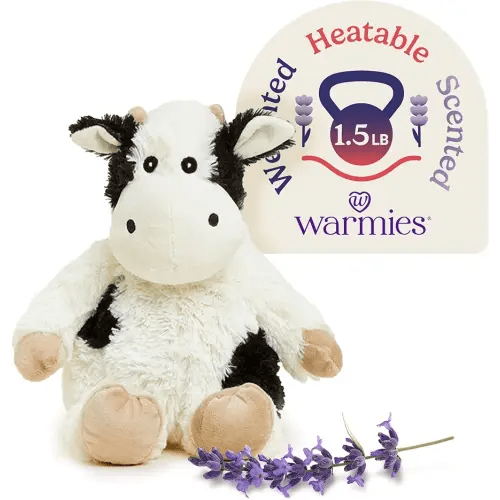 warmies Microwavable & Weighted Stuffed Animals, Black & White Cow - Heated Stuffed Animal Plushie for Warmth & Comfort - Cute Soft Plush Toys for Boys, Girls, Babies & Toddlers