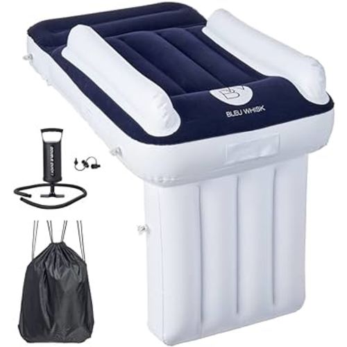 BleuWhisk Inflatable Toddler Travel Bed - Airplane Bed for Kids, Airplane Seat Extender for Kids - Plane Bed for Toddler Baby Air Mattress, Toddler Blow Up Bed with Sides Pump and Belt, Kids Aero Bed