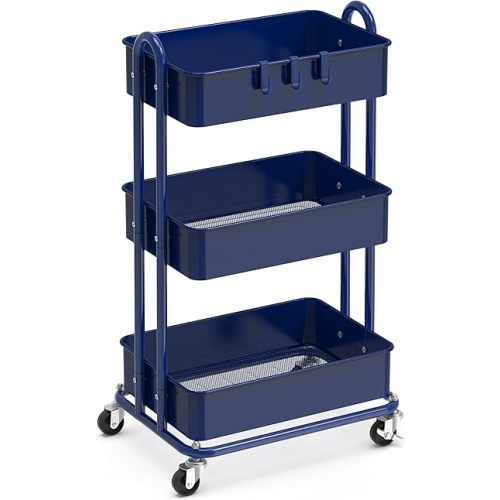 Simple Houseware 3-Tier Heavy Duty Metal Utility Rolling Cart, White