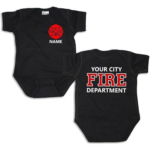 Firefighter Navy Bodysuit with Maltese Cross and Personalized Baby Name, Custom Fire Department Onesie For Baby, Cute Firefighter Baby Gifts, Firefighter Baby, Future Firefighter