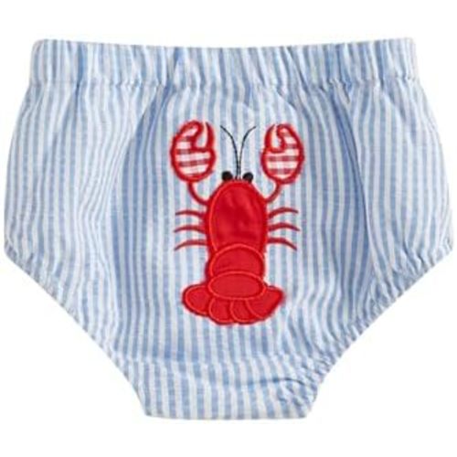 Infant Newborn Baby Boy Summer Outfit Lobster Crawfish Bubble Shorts Striped Diaper Cover Bloomers Smocked Clothes