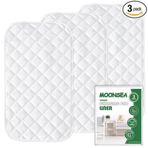 Diaper Changing Pad Liner Non-Slip, Waterproof Terry Mat, Quilted Absorbent Bassinet Liners Washable, 3 Pack 13"x 26" Reusable Portable Changing Table Pad Rectangle White