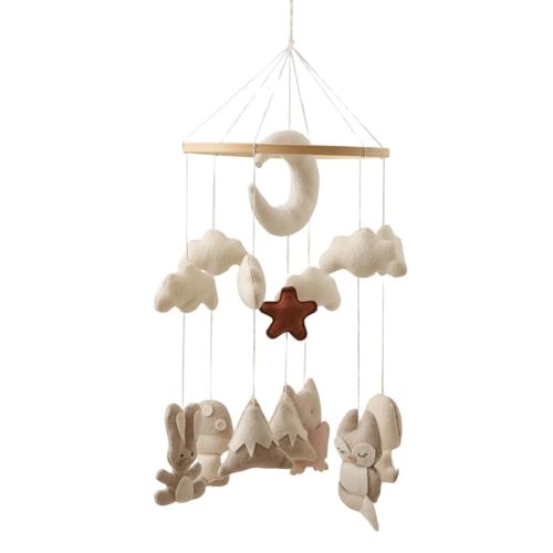 Wooden Crib Mobile – Handcrafted Baby Mobile with Rabbit, owl, Beige & Brown Nursery Décor, Perfect Gift for Newborns & Baby Showers (Owl)