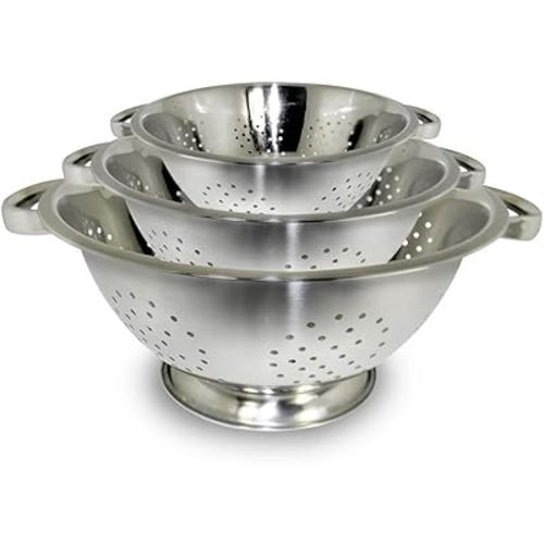 ExcelSteel Colander Set Stainless Steel | Nesting Design | Mirror Polished | Oversized Handles | 1-4 Quart, Set of 3