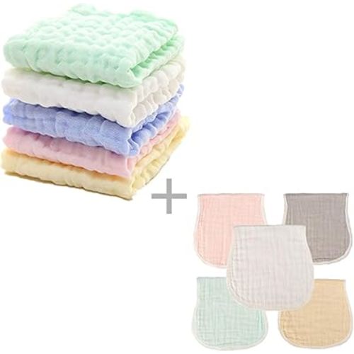 MUKIN Baby Washcloths(5Pack) and Baby Burp Cloths(5Pack)