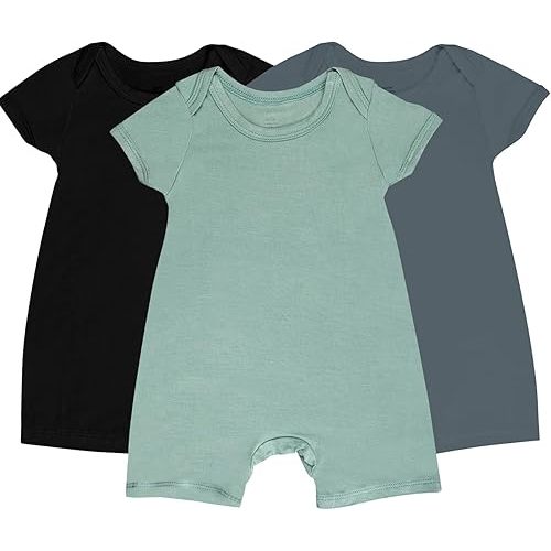 GUISBY Rayon Baby Pajamas, Short Sleeve Footless Rompers, Snap Closure Sleeper for Boy Girls