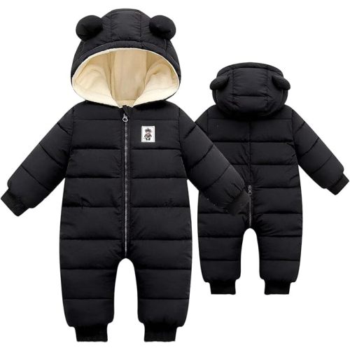 BYFRI Baby Boys Girls Snowsuit Newborn Cozy Winter Coat Infant Bear Hooded Jumpsuit Toddler Snow Outfit for 0-24 Months