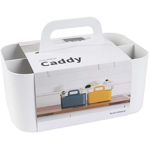 BLUE GINKGO Stackable Organizer Caddy – Korean-Made Portable Tote for Bathroom, Office, Crafts, or School Supplies (Rectangle, White)