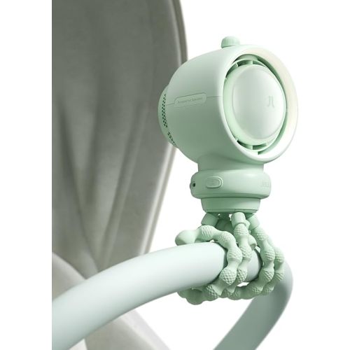 JISULIFE Baby Stroller Fan Portable, Large Battery Operated Fan, Car Seat Fan with 5 Speeds, Air Purify and Air Turbo Tech, Bladeless, Food-Grade Gifts Fan for Outdoor, Treadmill, Golf - Green