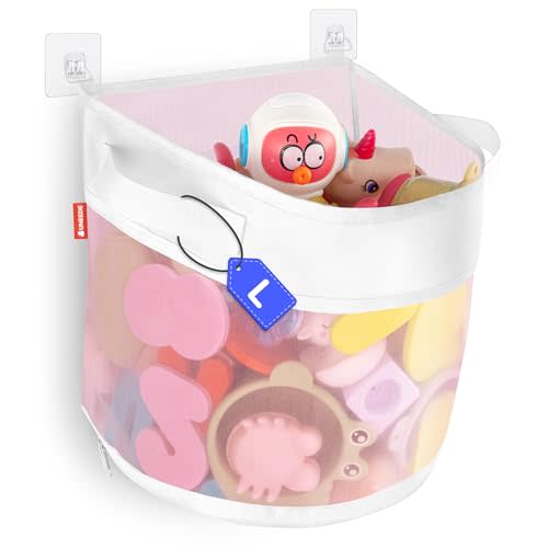 UNEEDE Bath Toy Organizer,4.15 Gallons Bathtub Toy Storage Organizer,Quick Access Bath Toy Holder For Bathtub,Baby Organizer And Storage,Quick Dry Baby Bath Toy Storage For Tub,Mesh Shower Caddy(Pink)