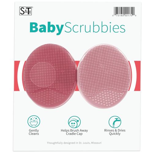S&T INC. Exfoliating and Massaging Cradle Cap Bath Brushes for Baby, Silicone - 2 Inch x 2.5 Inch, Pink, 2 Pack