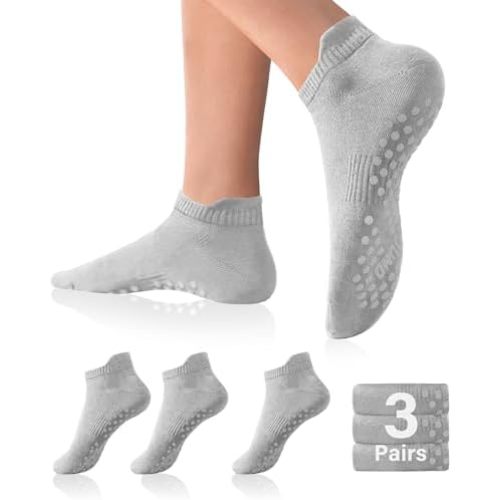 DIBAOLONG Pilates Socks with Grips for Women Yoga Socks Non Slip Barre Hospital Socks 6-Pairs Grippy Ankle Socks