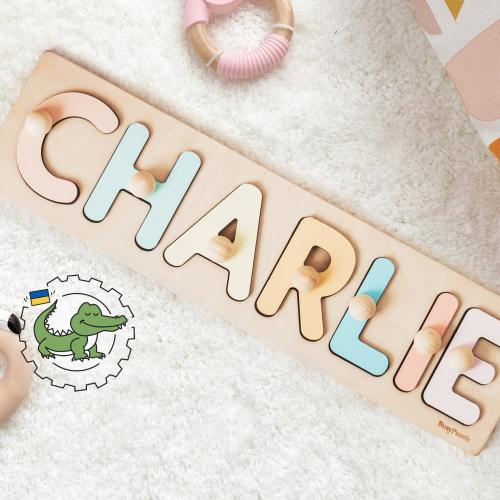 Personalized Name Puzzle With Pegs | New Baby Gifts | 1st Birthday Gift | First Birthday Baby Girl Gifts | Toddler Gift | Easter Baby Gift