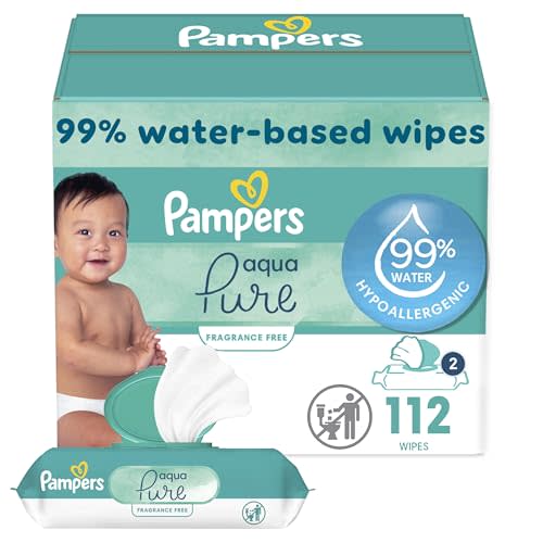 Pampers Baby Wipes Aqua Pure, 99% water-based wipes, Hypoallergenic and Unscented Baby Wipes, 112 Wipes Total (2 Flip-Top Packs)