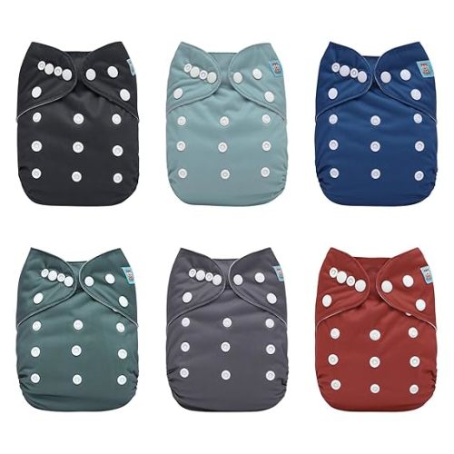 ALVABABY Baby Cloth Diaper 6 Pack with 12 Inserts One Size Cloth Diaper Covers Adjustable Washable Reusable for Baby Girls and Boys