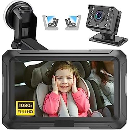 Zacro 1080P Baby Car Camera, 4.3" Baby Camera for Car with HD Night Vision, 150° Wide View Angle Baby Car Mirror with Camera, 360° Rotatable Safety Car Seat Mirror Camera for Baby Rear Facing Seat