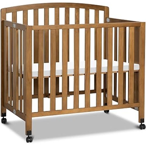 DaVinci Dylan Folding Portable 3-in-1 Convertible Mini Crib and Twin Bed in Chestnut, Greenguard Gold Certified