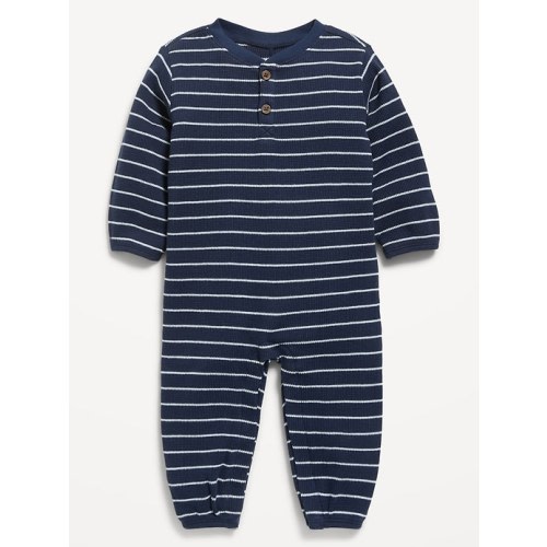 Long-Sleeve Waffle-Knit Henley One-Piece for Baby