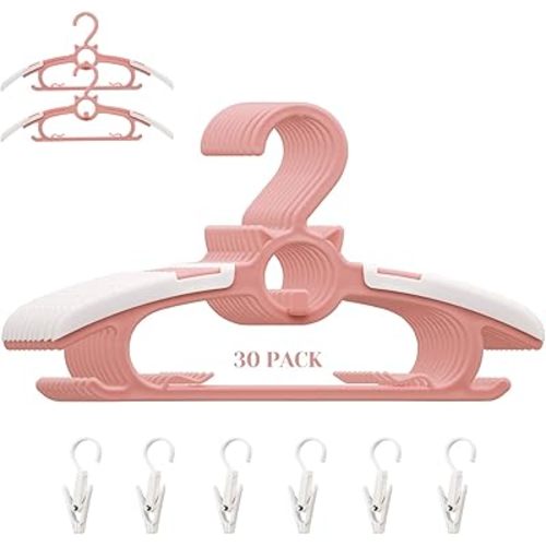 30Pack Baby Nursery Closet Hangers, Ultra Thin Non-Slip and Extendable Laundry Infant Pant Hanger for Newborn Clothes 11-14" Pink Adjustable Children Coat Hanger for Girl Boy Toddler Kids Child…