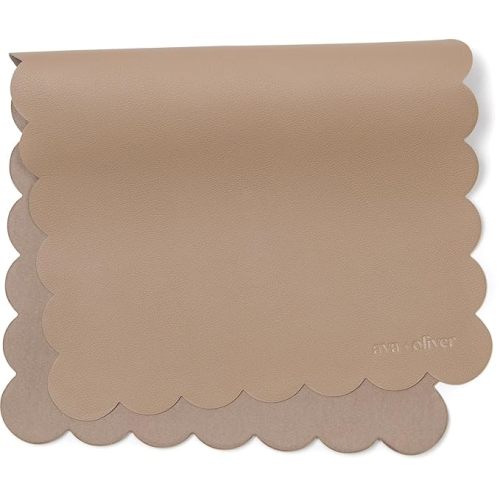 Ava + Oliver Vegan Leather Baby Changing Mat (16 X 30 in) - Multipurpose Wipeable and Portable Diaper Mat - Foldable for Travel (Taupe Scallop)